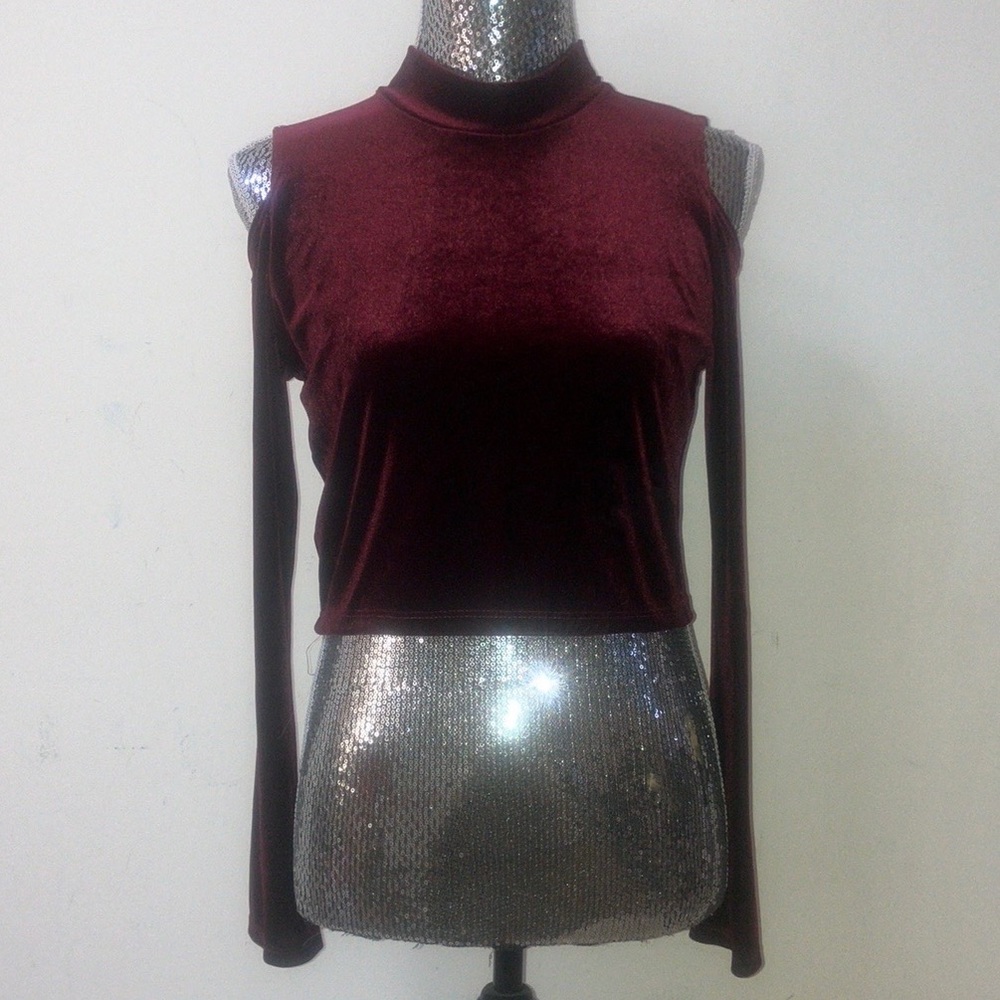 Joyce Leslie Crop Top Velour Cold Shoulder Small